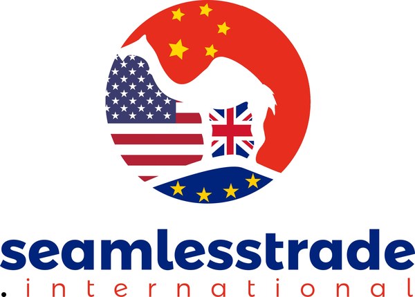 Seamless Trade logo: a camel silhouette across the flags of China, the United States, the United Kingdom and the European Union